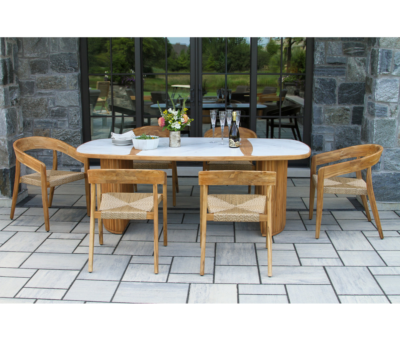 Estate Oval 6-Person Outdoor Dining Set, Tan/Natural, White