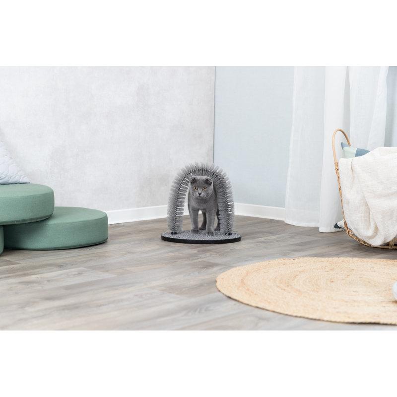 Gray Carpet Cat Scratcher with Self Grooming Arch