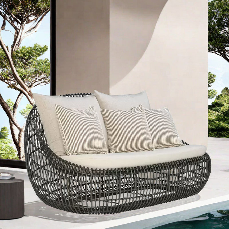Causeuse d'extérieur en osier 55,12 po Talijah avec coussins Sunbrella®, Noir
