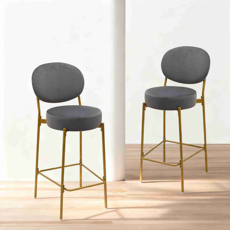 2-Pack Modern Velvet Bar Stools, Gray