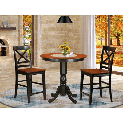 Smyth 3 - Piece Counter Height Rubberwood Solid Wood Dining Set by Charlton Home
