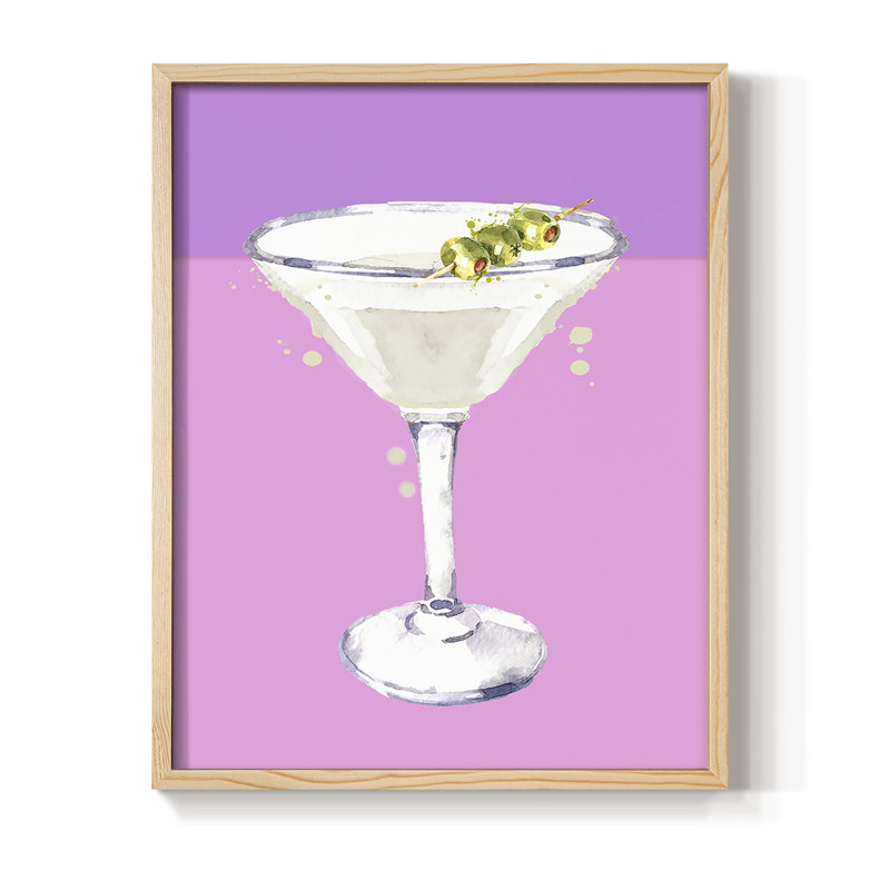 Reproduction encadrée Neon Martini - bois massif, Naturel, H 11 po x l 9 po