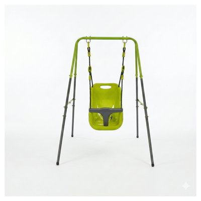 46.46"H Indoor/Outdoor Baby Swing with Safety Seat, Black/Green