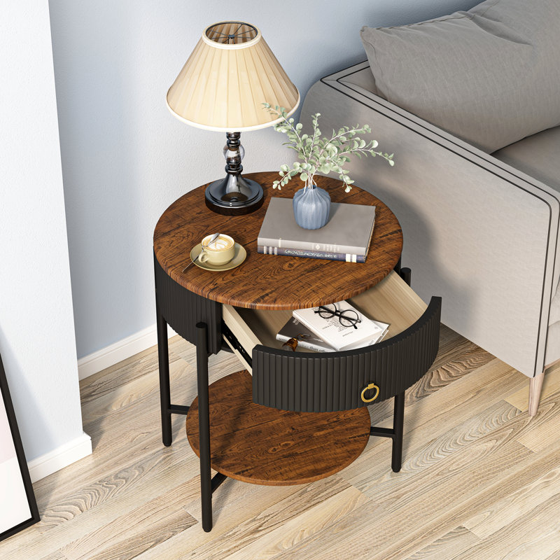 Woodville Side Table with Storage, Black, Brown/Black
