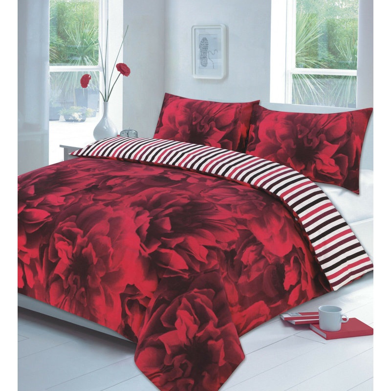 Crumity Floral Duvet Cover Set with Pillowcases, Single Duvet Cover + 1 Standard Pillowcase, Red