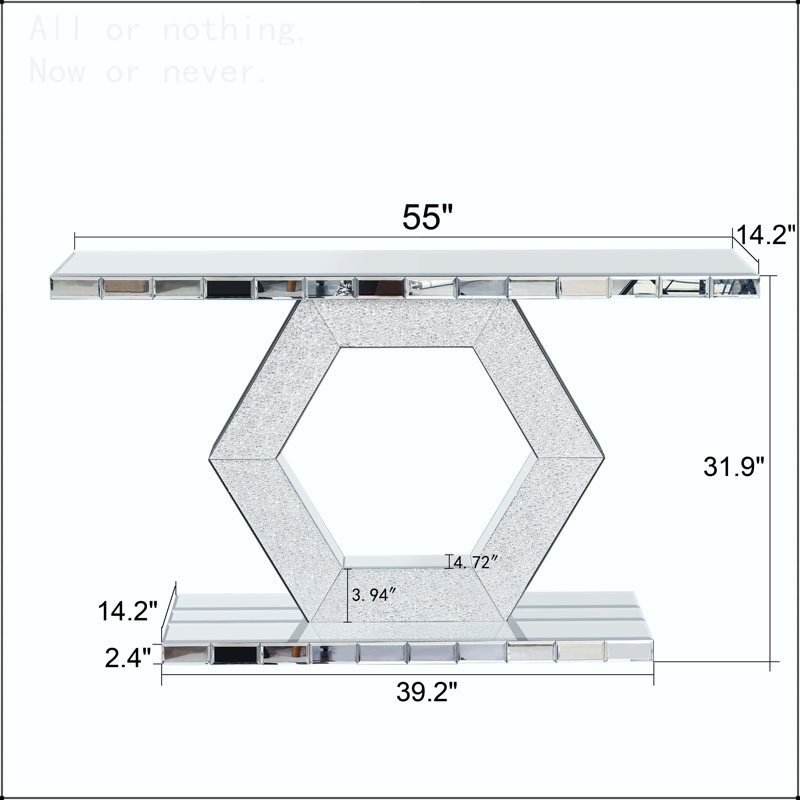 Table d'entrée pleine grandeur à miroir, Base hexagonale en cristal scintillant