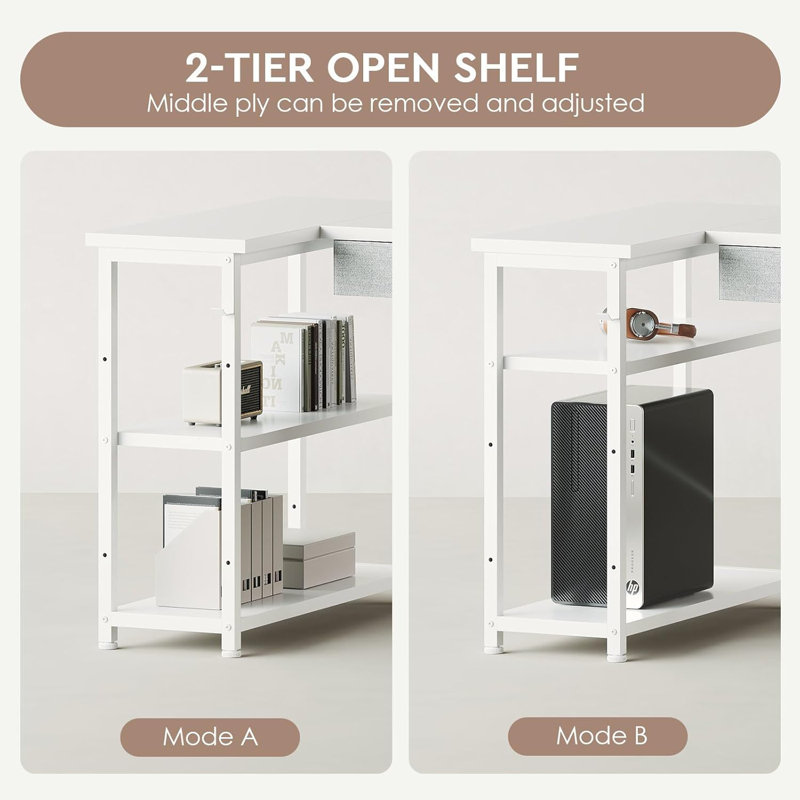 Compact L-Shaped Desk With Drawers And Shelves, Space-Saving Corner Computer Desk With Storage Pouch, Ideal For Home Office And Study Rooms