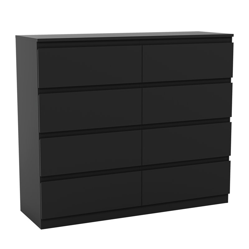 Cunha 8 - Drawer Wide Chest of Drawers, Large Bedroom Storage Cabinet, Black
