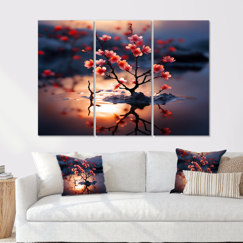 Heriberto - ensemble de reproductions d'art sur fleurs de pommiers, Toile tendue, H 32 po x l 48 po x P 1 po