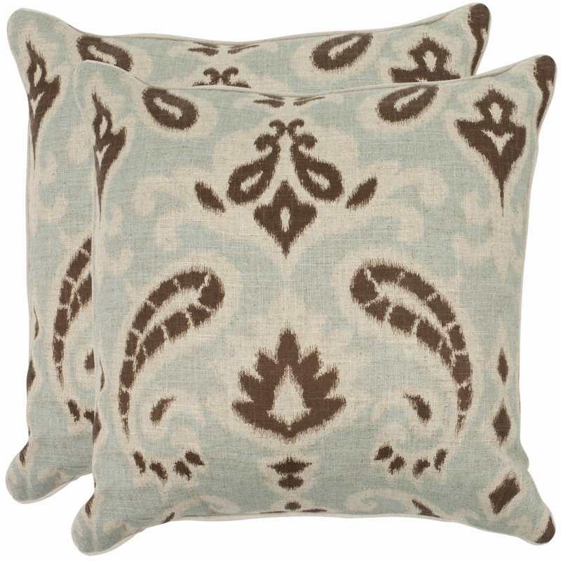 Dylan 18" Blue Cotton Linen Paisley Throw Pillows, Set of 2