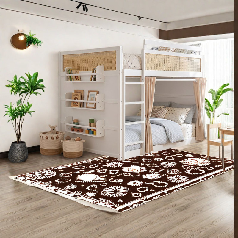 Lits superposés avec rangement, entièrement en bois MDF, style moderne et gain de place., Blanc