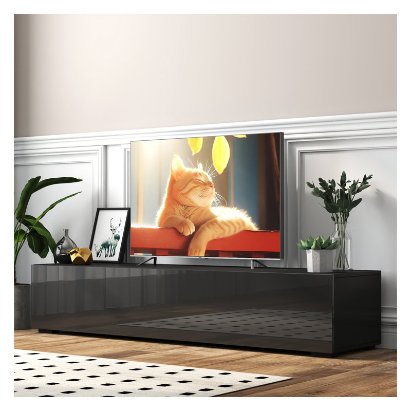 Meuble audio-vidéo mural moderne avec rangement - meuble télé flottant pour salon, noir