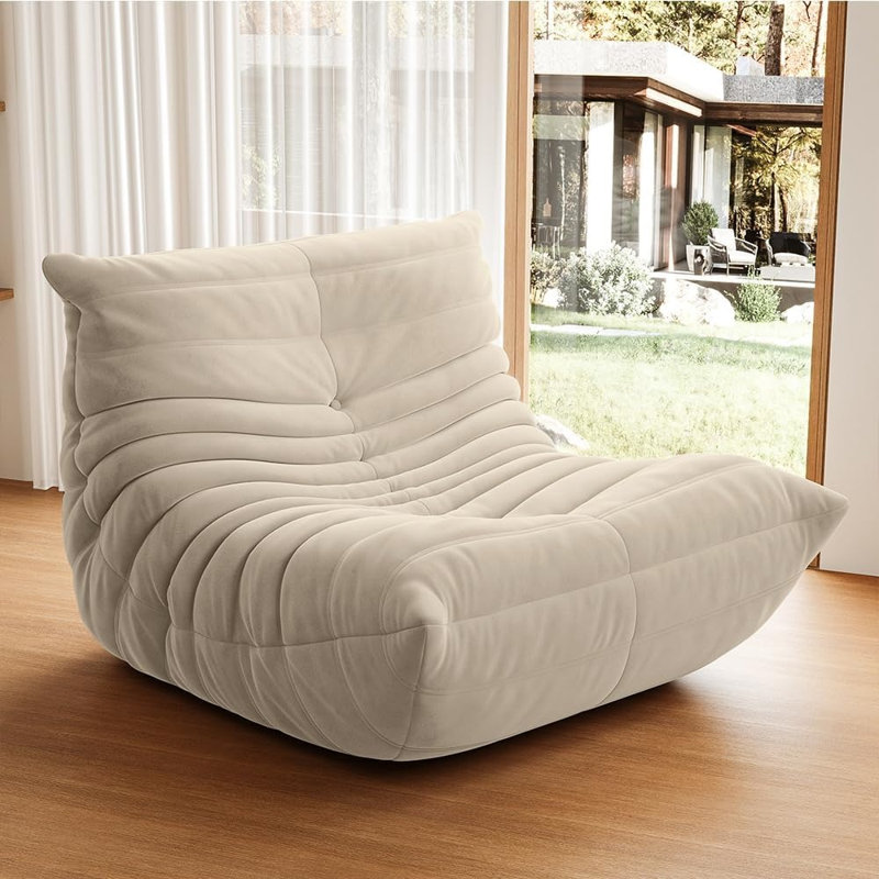 Chaise longue 1 place en velours moelleux, Beige