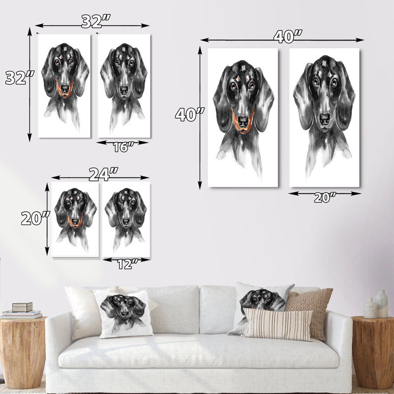 «Sweepy the Dachshund I», ensemble de 2 peintures sur toiles, Toile tendue, H 20 po x l 24 po x P 1 po