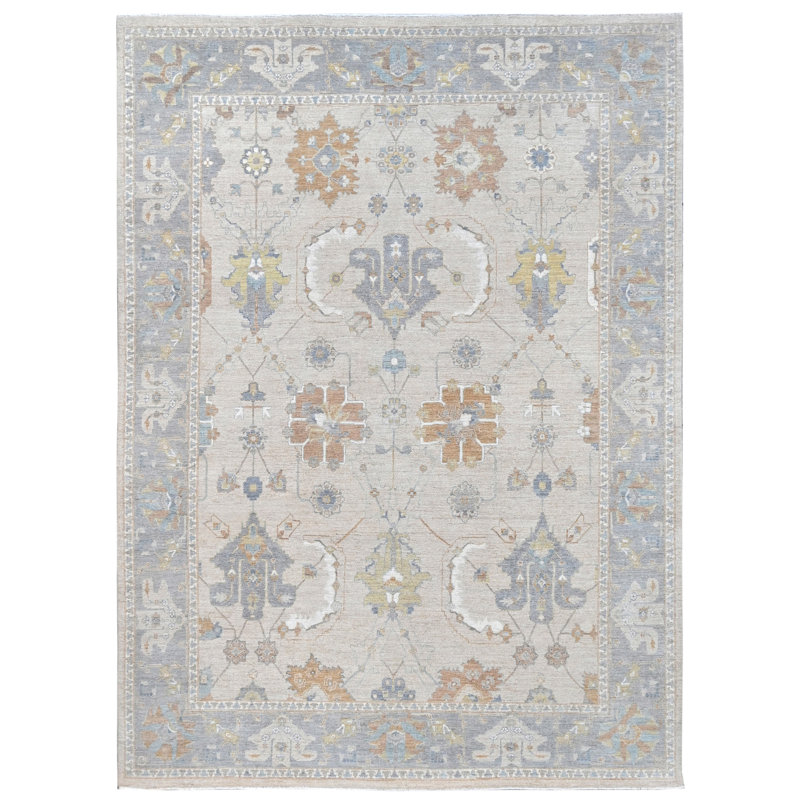 Tapis crème et argent noué à la main de haute qualité