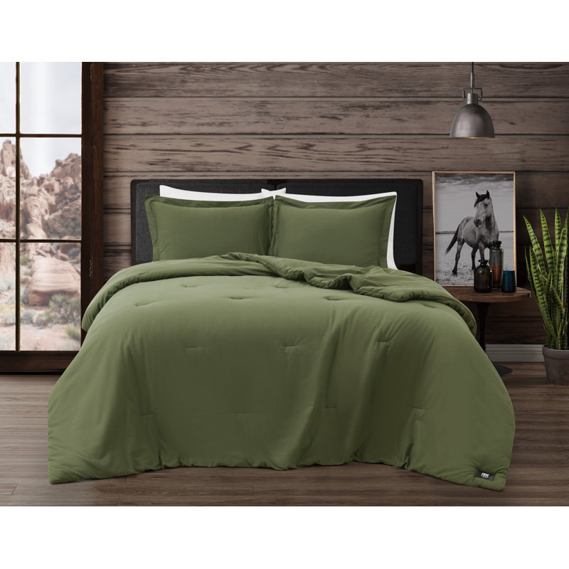 Ensemble d'édredon en coton délavé 3 pièces Frye Vintage, Édredon très grand + 2 taies décoratives, Vert