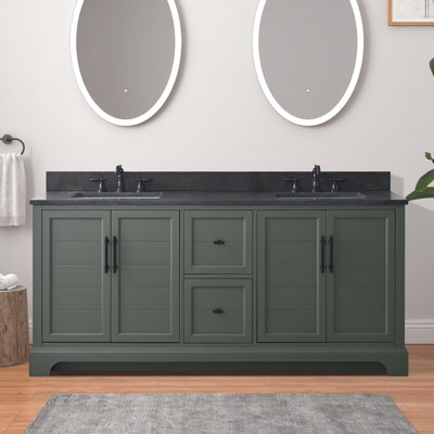 Vannes 72" Double Sink Freestanding Bathroom Vanity with Black Stone Top