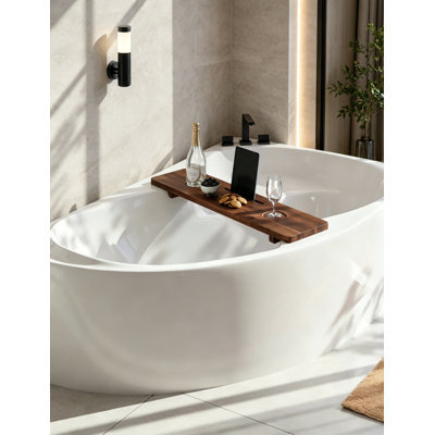 Walnut Wood Bathtub Tray 35in with Wine and Tablet Slot