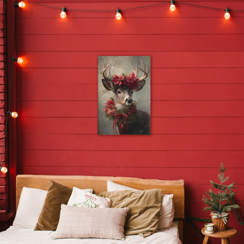 Toile de cerf de Noël poinsettia, design par Tina LeCour, H 30 po x l 20 po