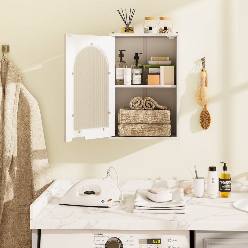 Bathroom Wall Cabinet Medicine Cabinet with Tempered Glass Door & Adjustable Shelf White