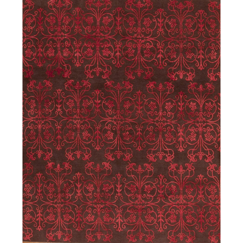 Tapis rouge noué à la main Morden Tibet 3 Damask, Rectangle 6 pi x 9 pi