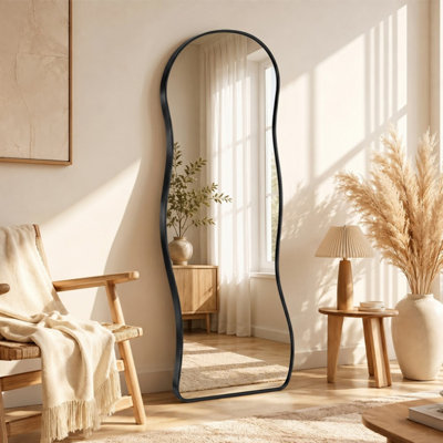 Contemporary Abstract Full Length Mirror 63" × 23.6", Large Irregular Standing Floor Mirror with Modern Decorative Frame, Full Body Dressing Mirror for Bedroom, Closet, Apartment and Stylish Home Decoration