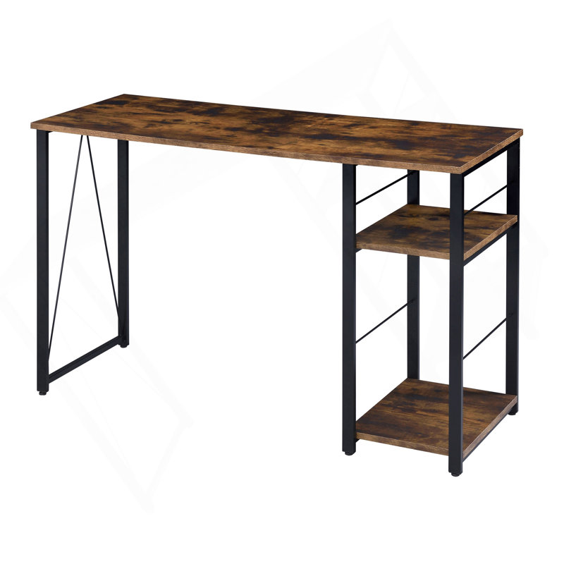 Bureau d'écriture rectangulaire à 2 tablettes en chêne patiné et noir, Brun