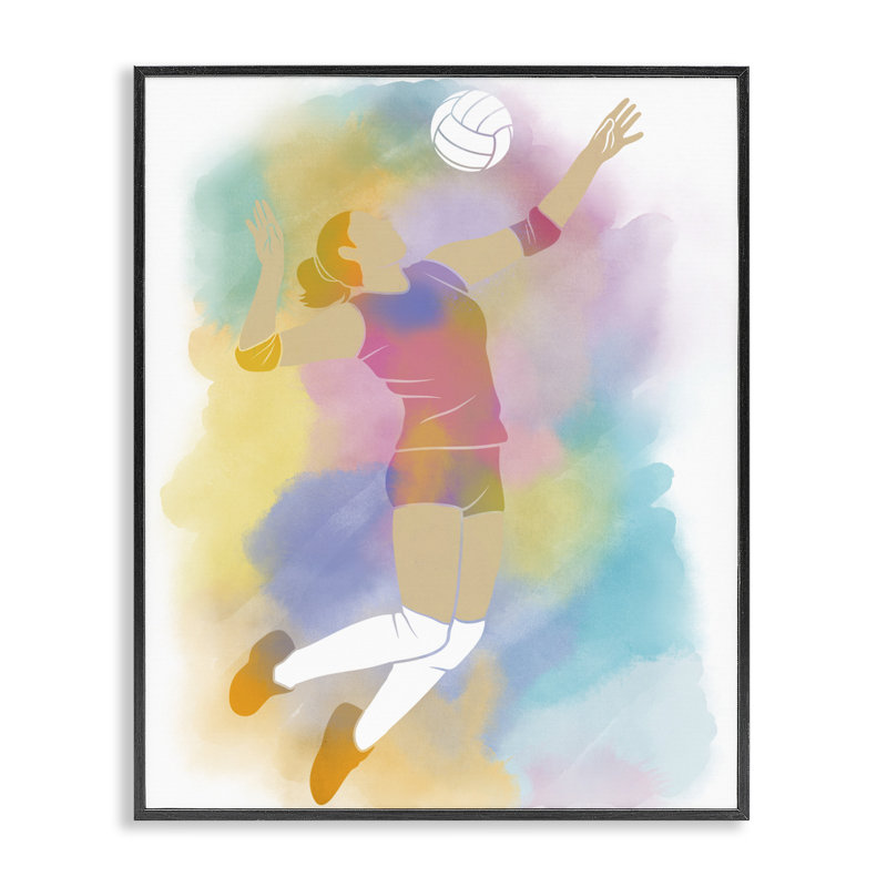 Giclée encadrée de volleyball coloré, design par Marcus Prime, H 14 po x l 11 po, Giclée encadrée noir minuit