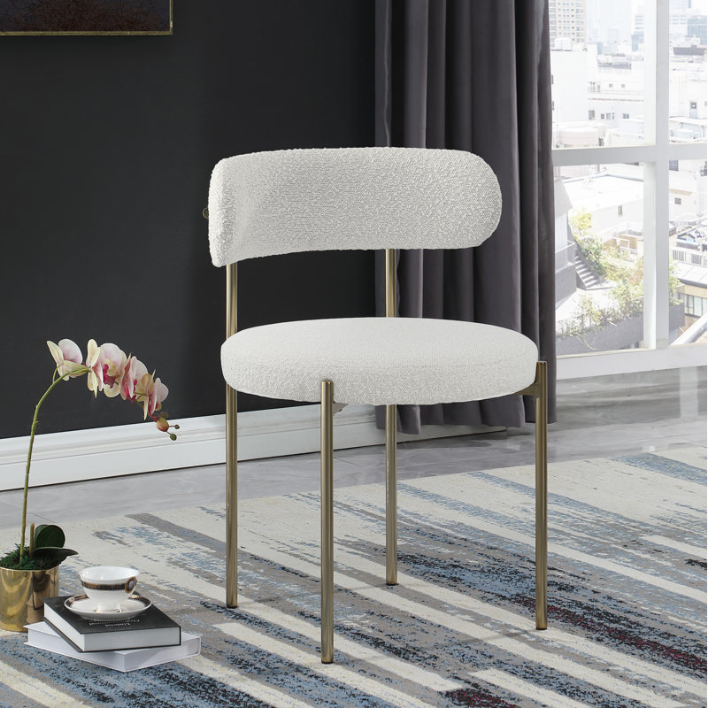 Sherwood Solid Back Boucle Side Chair, Cream Boucle, Brushed Brass