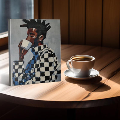 Trendy Checkered Shirt Man Canvas Wall Art Print Vintage Black Man Picture Painting Artwork Modern Wall Decor For Home Living Room Bedroom 8X10 Framed