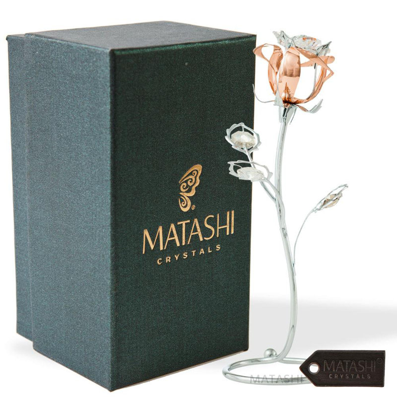 Sculpture de table en fleur de rose avec cristaux, Or