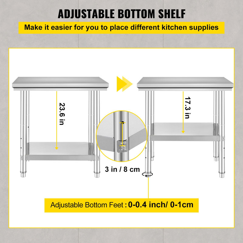 SUS201 Stainless Steel Prep Table 24 x 30 x 31 Inch 1 Piece Silver 700 lbs Load Capacity