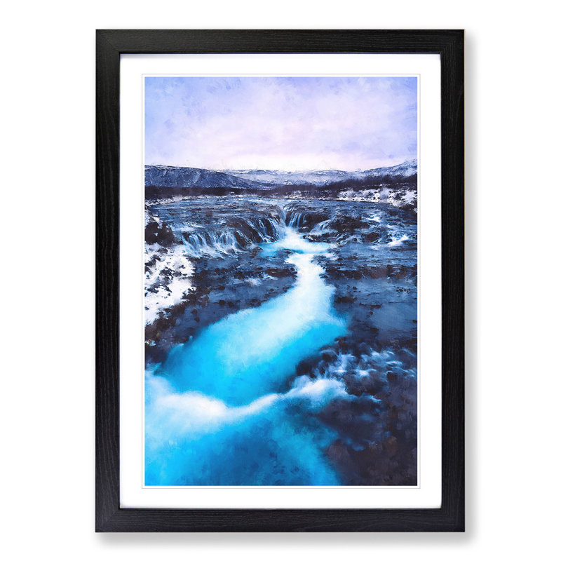 Winter Waterfall in Iceland - Picture Frame Painting, Black Framed, 48cm H x 36cm W x 2cm D