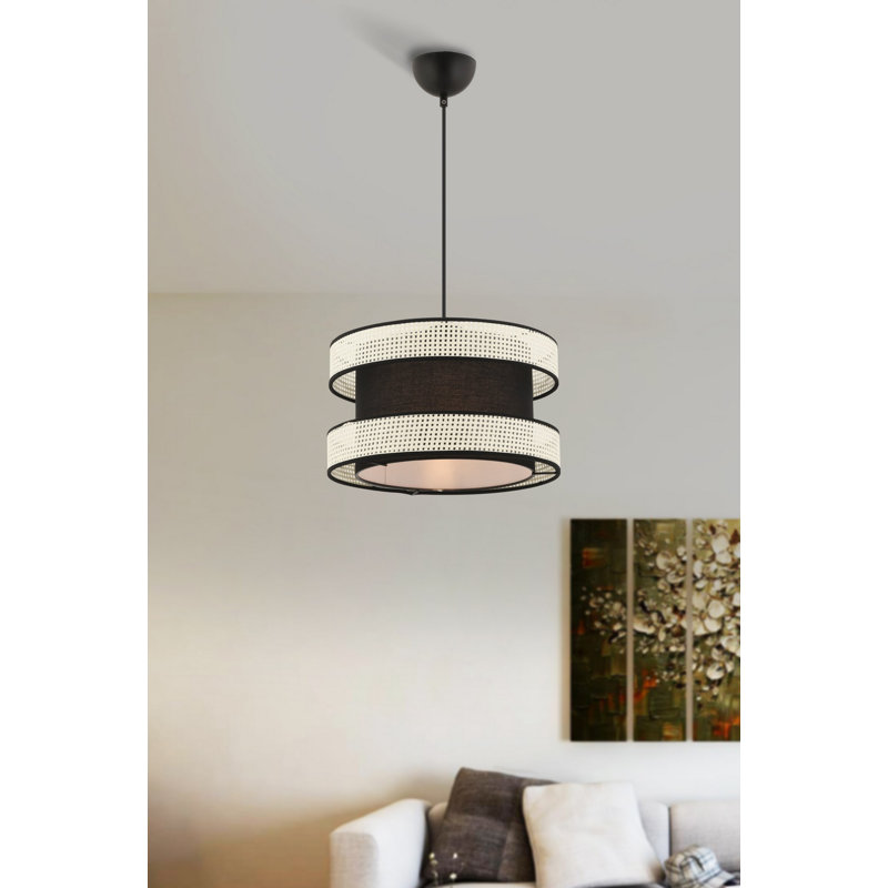 Élégant lustre en métal avec capuchon en coton, blanc et noir, 15,7 po x 15,7 po x 7,9 po | Certifié CE, douille E27, 60 W maximum | Luminaire élégant pour le décor du salon, de la salle à manger et du vestibule