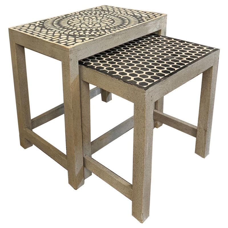 Ensemble de 2 tables d'appoint gigognes grises