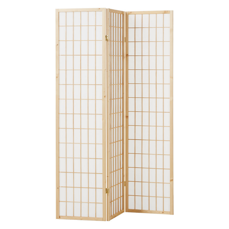 Room Divider Sawtelle Screen Partition Shoji Room Divider Wood, 3 panels, White/Natural Wood