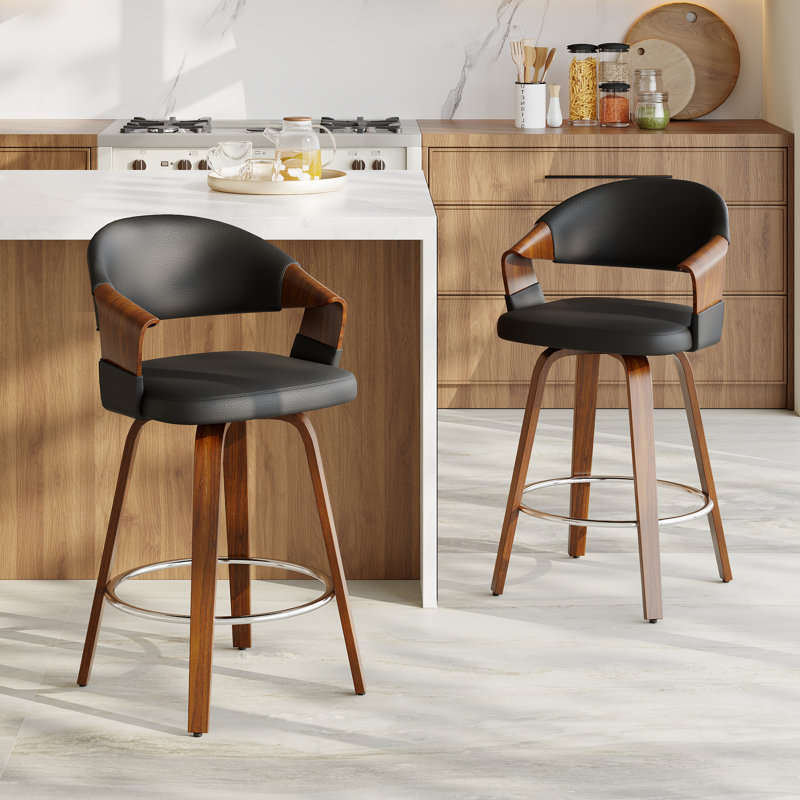 Tabouret de bar 26 po Mid-Century, Noir