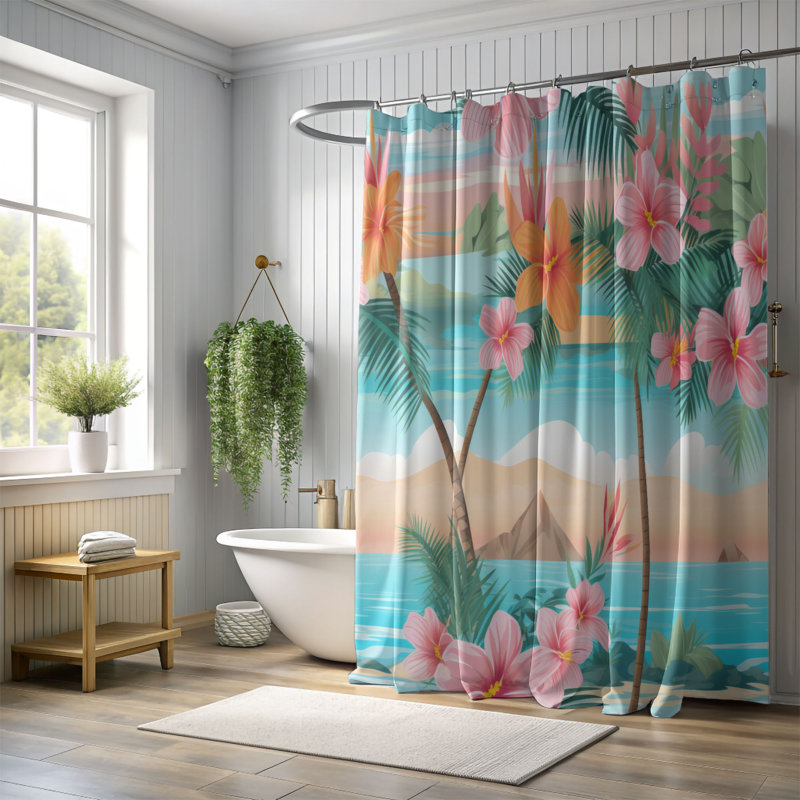 Land - Rideau de douche Premium, H 74 po x l 71 po