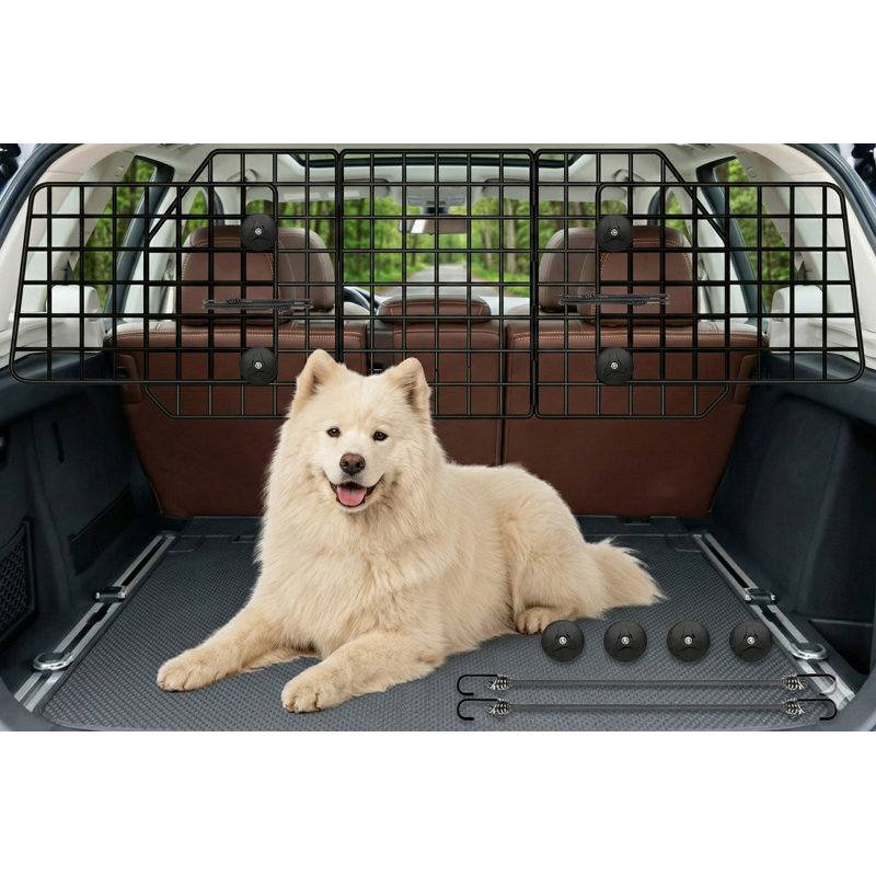 Séparateur réglable réglable en maille métallique robuste pour animaux de compagnie pour VUS, véhicules, camions, fourgonnettes, accessoires de sécurité automobile pour voyage, conception à trois volets (36,6 à 60,6 pouces)