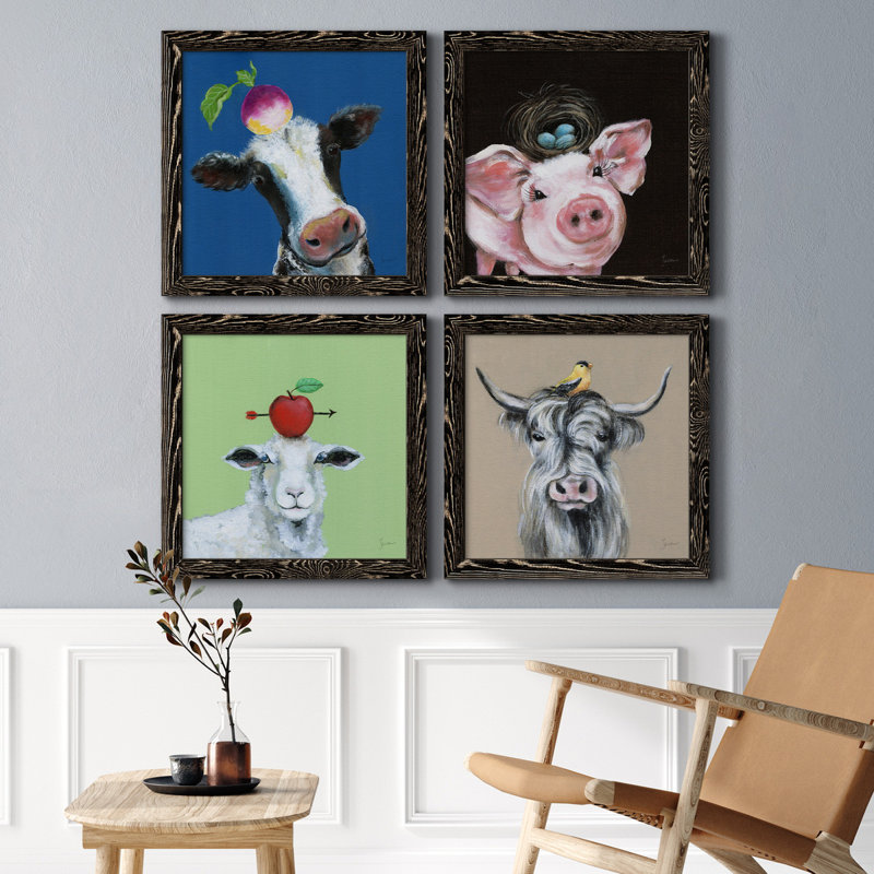 «Playful Nature», ensemble de 4 reproductions sur toiles encadrées, H 31,5 po x l 126 po x P 1,5 po, Blanc, Pas de tapis