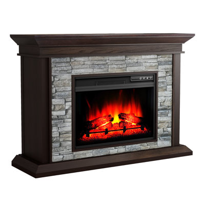 49'' No Assembly Electric Fireplace Mantel, Rustic Faux Stone Brick Fireplace Heater with Remote Control, 5 Flame Settings, 400 sq.ft Space Heater with Timer & Safety Overheat Protection