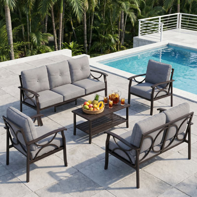     7‑Person Outdoor Furniture with Heavy‑Duty Metal Frame, Patio Furniture Sets with Advanced Anti‑Rust Coating for All Weather, Outdoor Conversation Set with Weather‑Resistant Cushions & High Backrest