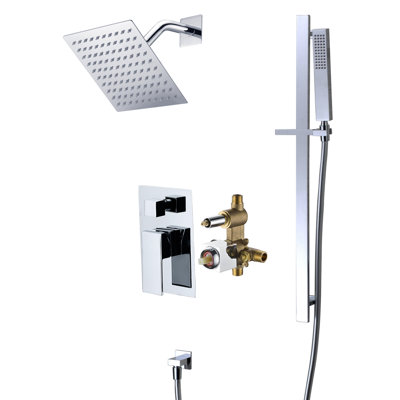 Sumerain Modern Shower System with 8-inch Square Rain Shower, Wall Mount Single Handle Shower System with Pressure Balance Valve & Hand Shower, Chrome