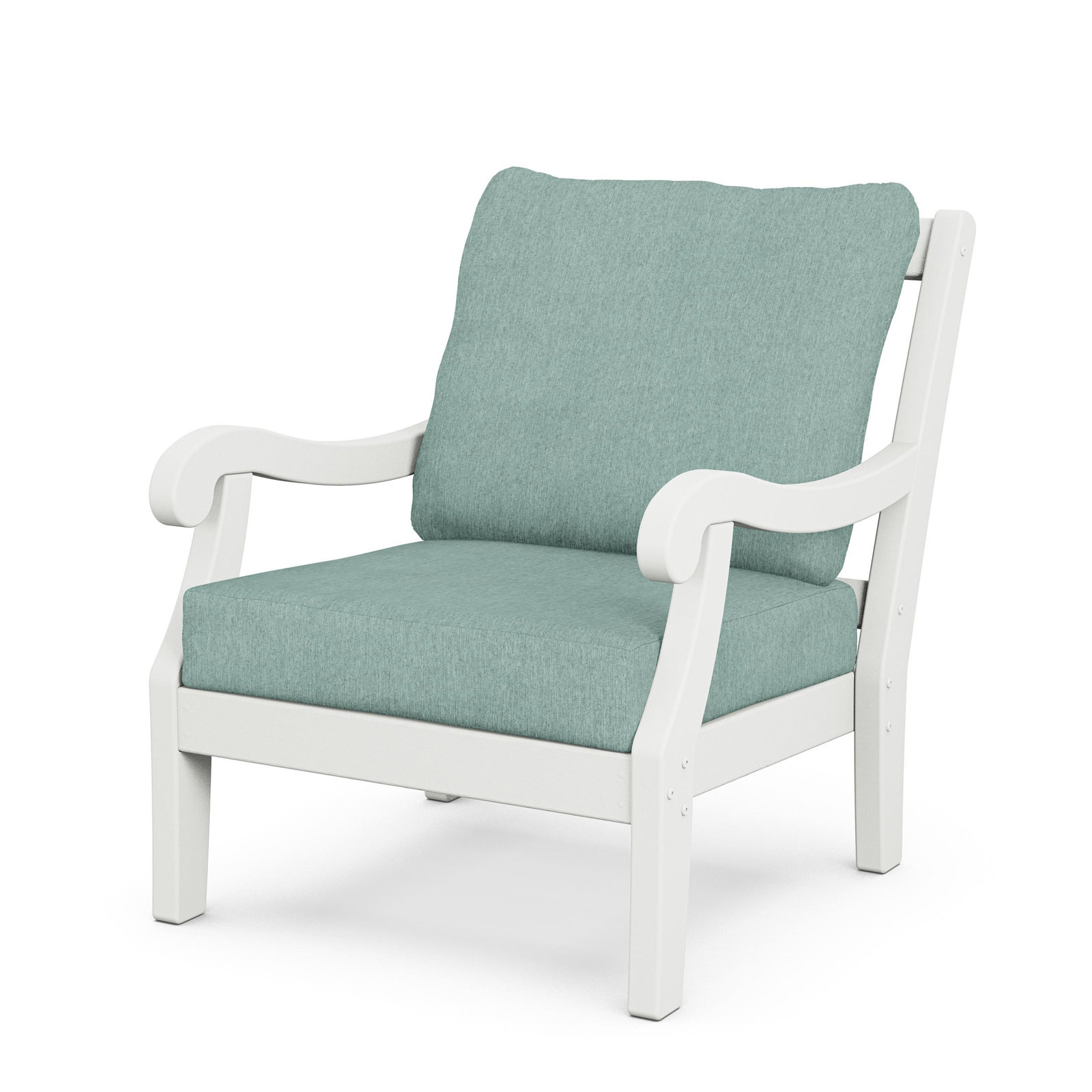 POLYWOOD® Verlyn 4-Person Patio Seating Group, Glacier Spa Cushion/White Frame