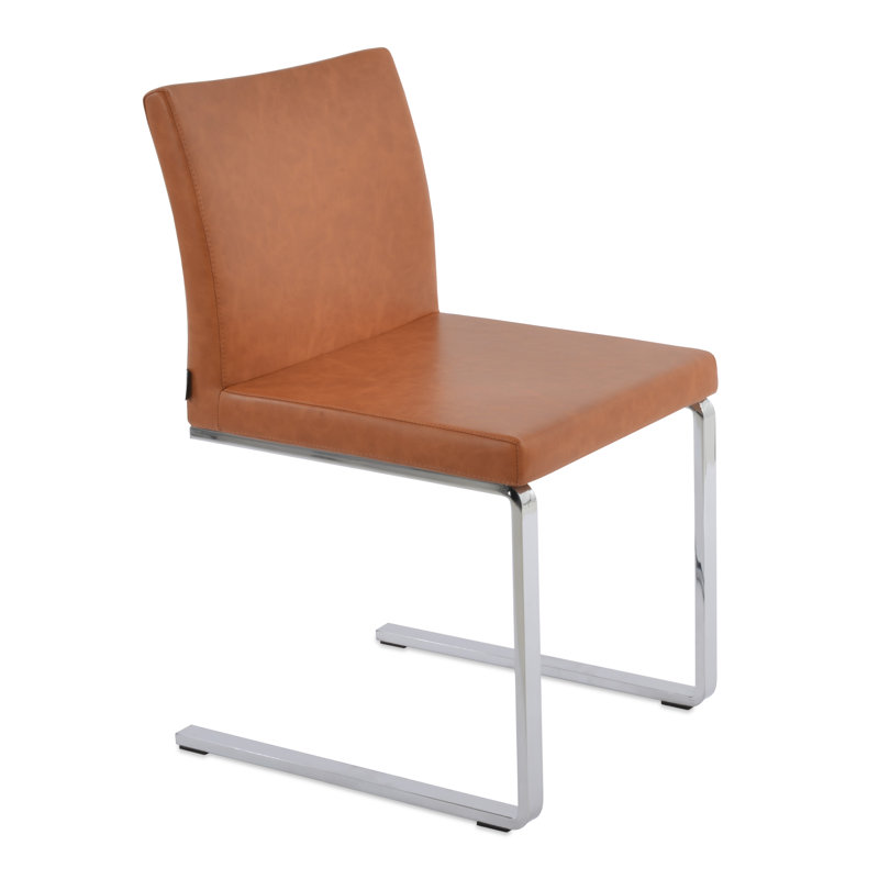 Aria Flat Side Chair, Caramel Faux Leather