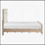 Grand lit moderne au design naturel et élégant avec revêtement en chenille beige, parfait pour les chambres élégantes et confortables