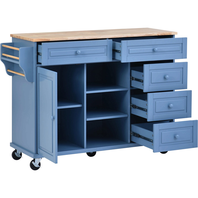 Îlot de cuisine en bois Cisca, Bleu