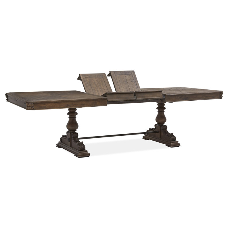 Extendable Trestle Dining Table With 6 Upholstered Side Chairs And 2 Host Chairs, 9 Pieces: Table, 8 Chairs