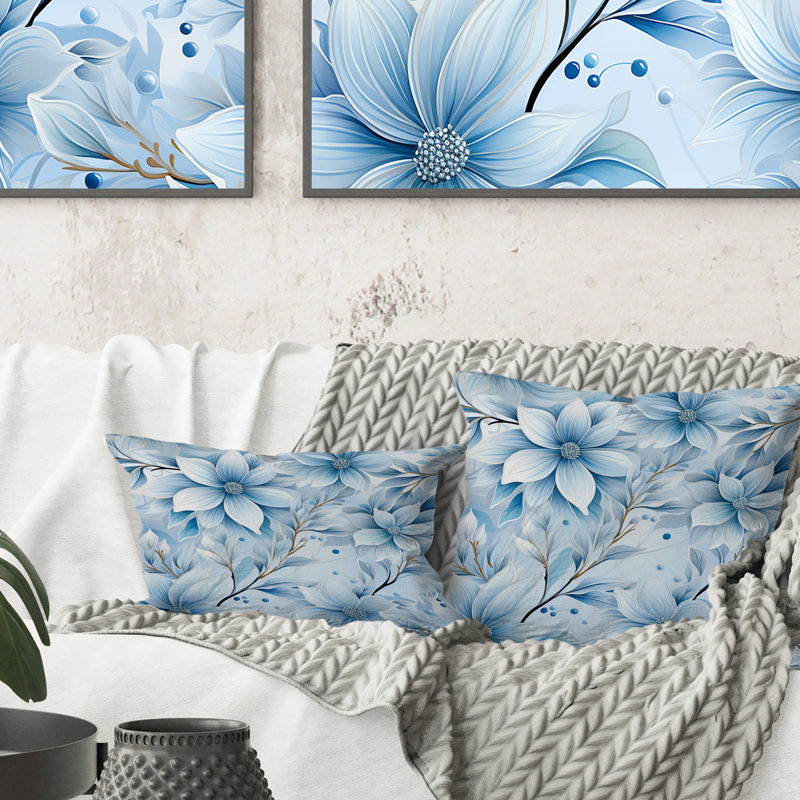 Coussin décoratif à motif floral - marguerite arctique bleu, 16 po x 16 po