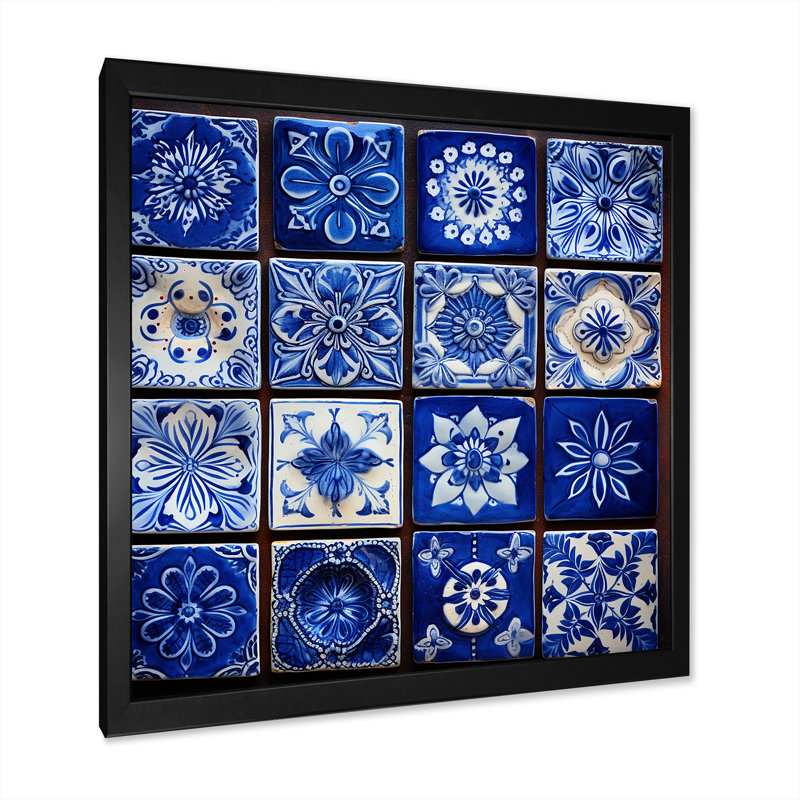 Boho Turkish Blue Tiles 3 - Boho Tiles, art mural, Noir, H 30 po x l 30 po